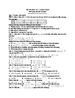 Đề kiểm tra trắc nghiệm học kì I Toán 12
